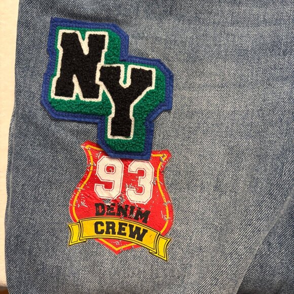 Womens Distressed Patchwork Denim Jeans Embroidered Juniors Size15 No Boundaries - Picture 11 of 13